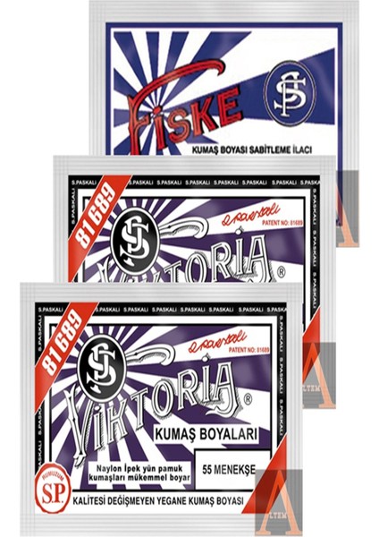 Menekşe Kumaş Boyası 2 Paket+1 Paket. Sabitleyici Fiske