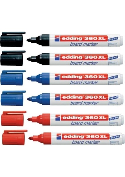 360 Xl Beyaz Tahta Kalemi 6'lı 2 Siyah 2 Kırmızı 2 Mavi