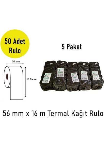 56X16 Termal Pos & Yazarkasa Kağıdı 5 Paket (50 Rulo) fiyatları