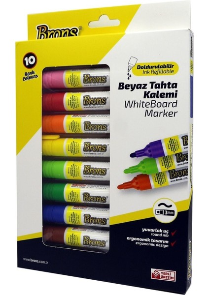 Doldurulabilir Beyaz Tahta Kalemi 10 Lu Set BR-9511