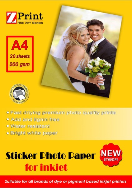 Epson Yazıcılar Için Yapışkanlı Sticker Fotoğraf Kağıdı 200 gr A4 20 Yaprak