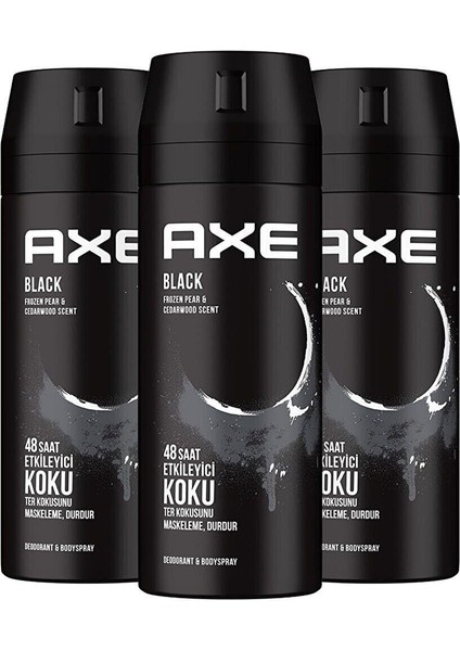 Men Deodorant & Bodyspray Black 48 Saat Etkii Vücut Spreyi 150 ml x 3 Adet.