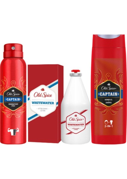 Captain Deodorant + White Water Tıraş Losyonu + Captain Duş Jeli Erkek Bakım Seti