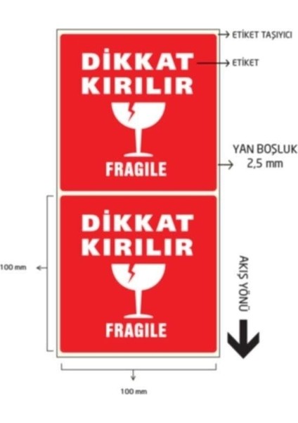Dikkat Kırılır Etiketi 100*100 1000 Adet