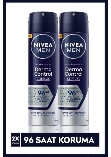 Men Derma Control Clinical Erkek Sprey Deodorant 150 ml 96 Saat Üstün Koruma X2 Adet