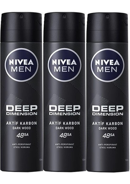 Men Deep Dimension Aktif Karbon Dark Wood 150 ml Deodorant x 3