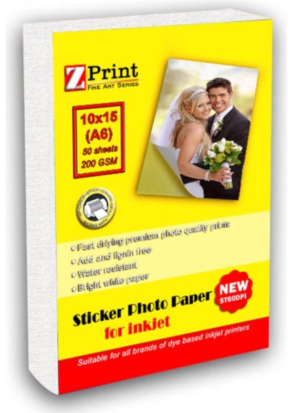 Yazıcılar Için Yapışkanlı Sticker Fotoğraf Kağıdı 10X15 50 Yaprak Parlak 200 gr