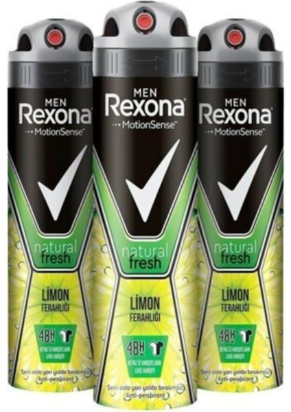 Men Natural Fresh Limon Ferahlığı Sprey Deodorant Erkek 150 ml x 3 Rexona