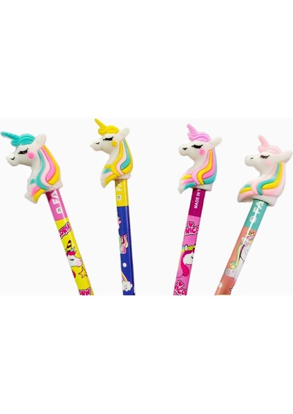 EC Shop Sevgi Kırtasiye Unicorn Başlıklı Kurşun Kalem Seti 4 Lü Set