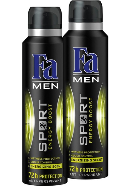 Double Power Men Sport (Yeni Adıyla Sport Energy Boost) Deo Spray 150 ml x 2 Paket