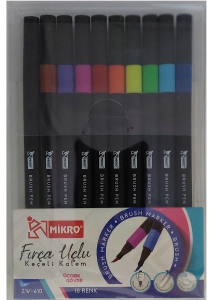 Keçeli Kalem Fırça Uçlu 10 Renk ZW-610-10