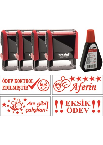 Öğretmen Kaşesi - 4 Adet Öğretmen Kaşesi + 28 ml Mürekkep TRODAT-4911-5 Li