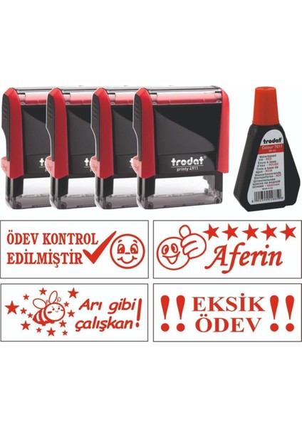 Öğretmen Kaşesi - 4 Adet Öğretmen Kaşesi + 28 ml Mürekkep TRODAT-4911-5 Li