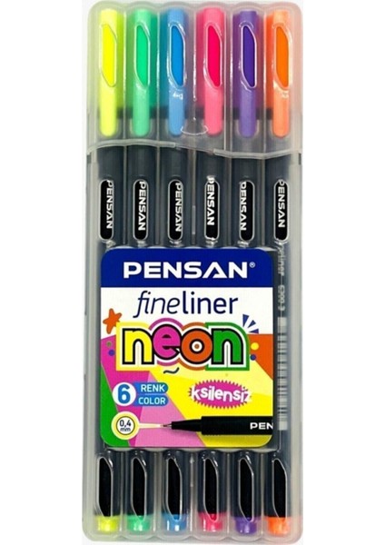 6300 Fineliner 0.4 mm Keçe Uçlu Kalem 6 Neon Renk Set