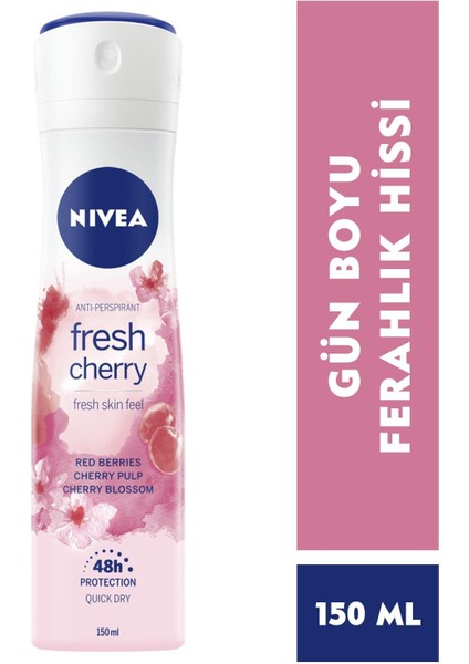 Kadın Sprey Deodorant Fresh Cherry, 48 Saat Anti-Perspirant Koruma, 150 ml X3 Adet, fiyatları
