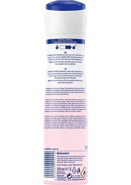 Kadın Sprey Deodorant Fresh Cherry, 48 Saat Anti-Perspirant Koruma, 150 ml X3 Adet, modelleri