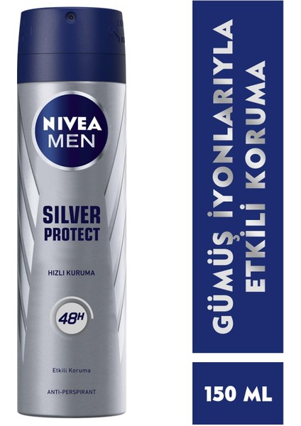 Men Erkek Sprey Deodorant Silver Protect 48 Saat Anti-Perspirant Koruma 150 ml
