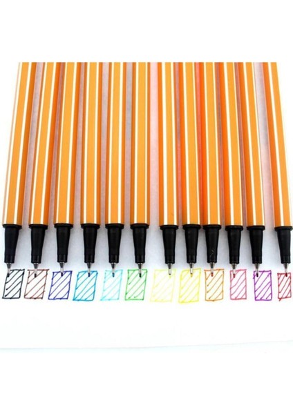 12'li Renkli Fineliner Kalem Seti 0,4 mm Uç Kalınlığı ile Kırtasiye Seti