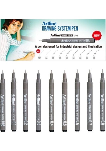 Drawing System Teknik Çizim Kalemi 9'li Tam Set