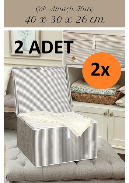 Daisyhome 2 Adet Çok Amaçlı Kapaklı Kumaş Kutu Duvarlı Hurç Sandık 40 x 30 x 26 Hurç