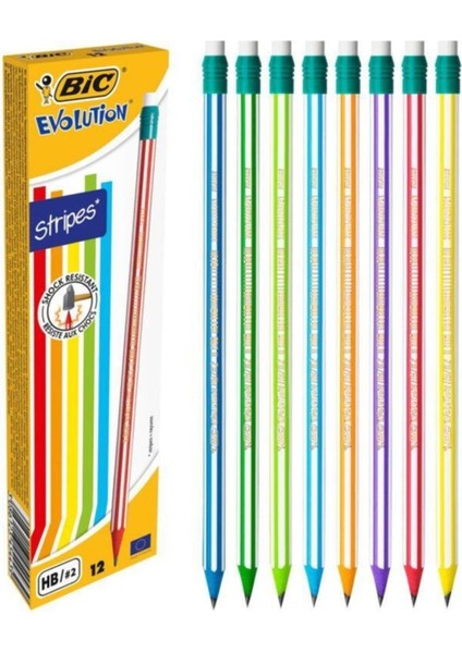 Evolution Stripes Silgili Kurşun Kalem 12'li Kutu