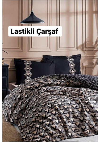Çift Kişilik Çarşafı Lastikli Nevresim Takımı Ouro Siyah