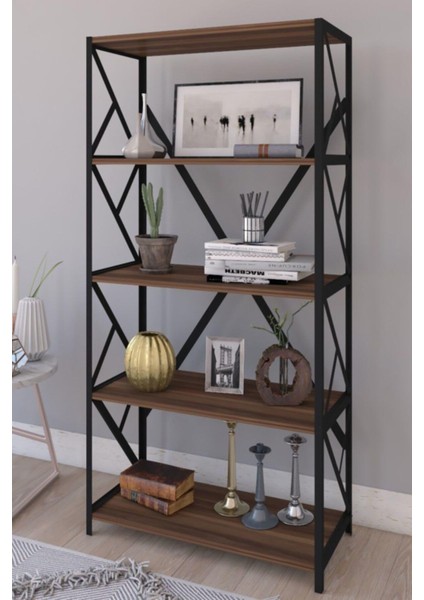 Metal Mobilya Ceviz Kitaplık 5 Raflı 150 cm