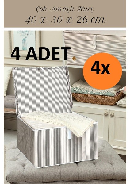 Daisyhome 4 Adet Çok Amaçlı Kapaklı Kumaş Kutu Duvarlı Hurç Sandık 40 x 30 x 26 Hurç