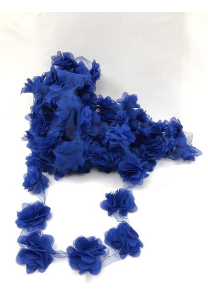 Saks Mavisi Renk Lazer Kesim Tül Çiçek