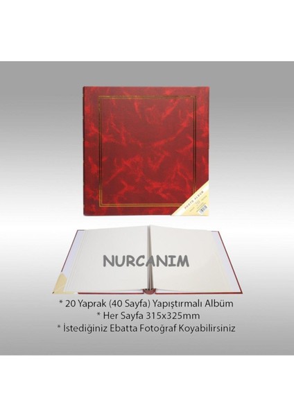20 Yaprak [40 Sayfa] 315 x 325mm Ciltbezli Yapıştırmalı Fotoğraf Albümü Bordo