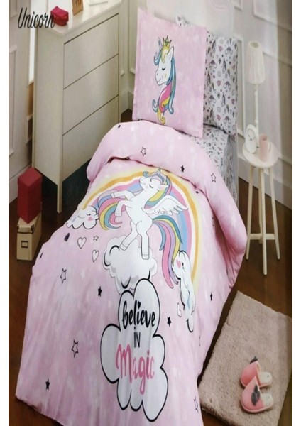 Unicorn Tek Kişilik Nevresim Takımı Pembe