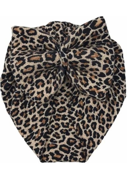 Baby Leopar Desenli Fiyonklu Kız Bebek Bonesi