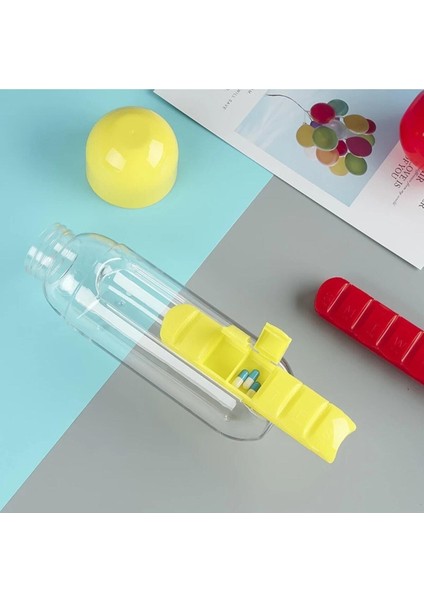 Aee Renkli Ilaç Kutulu Matara Suluk 600 ml Dahili 7 Günlük Ilaç Organizer Su Şişesi Sarı fiyatları