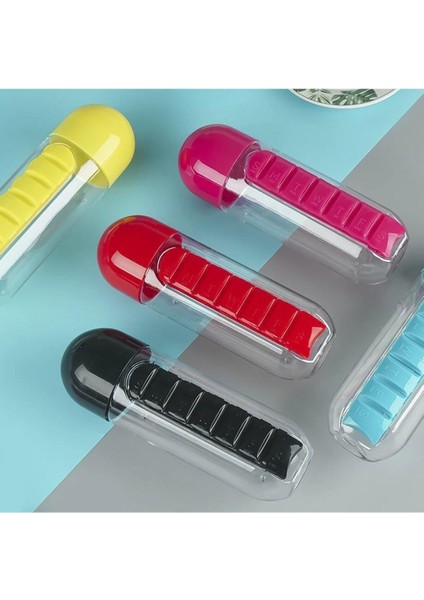 Aee Renkli Ilaç Kutulu Matara Suluk 600 ml Dahili 7 Günlük Ilaç Organizer Su Şişesi Sarı modelleri