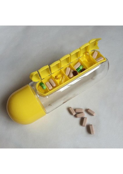 Aee Renkli Ilaç Kutulu Matara Suluk 600 ml Dahili 7 Günlük Ilaç Organizer Su Şişesi Sarı fırsatları