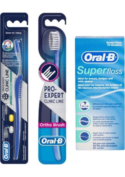 Arayüz Diş Fırçası + Ortodontik Diş Fırçası 35 Soft + Super Floss Diş Ipi 50 Adet