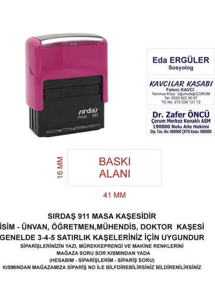 911 Isim Ünvan Kaşesi -Pembe Makina