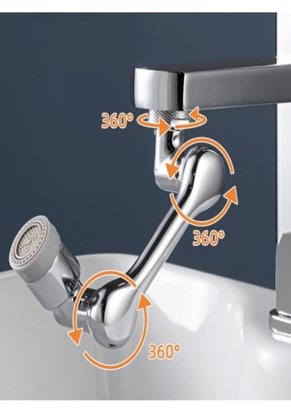 Musluk Başlığı 1080 Derece Dönebilen 2 Fonksiyonlu Krom Kaplama Musluk Ucu Filtreli