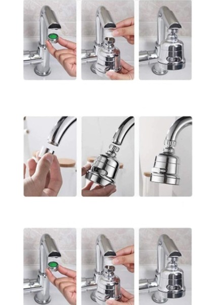 Krom 3 Fonksiyonlu Mutfak Lavabo Başlığı 360 Derece Döner Musluk Ucu Tasarruflu Musluk Başlığı Musluk Başlığı Tasarruf