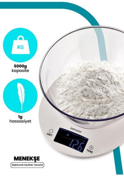 Menekşe Geniş LED Ekranlı Dokunmatik Dijital Hassas 1gr-5kg Mutfak Tartısı Terazisi