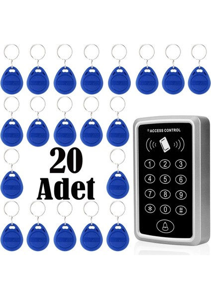Rfıd Şifreli Kapı Kilidi Kartlı Geçiş Kontrol Göstergeç Sistemi 20 Adet Manyetik Anahtarlık Hediye