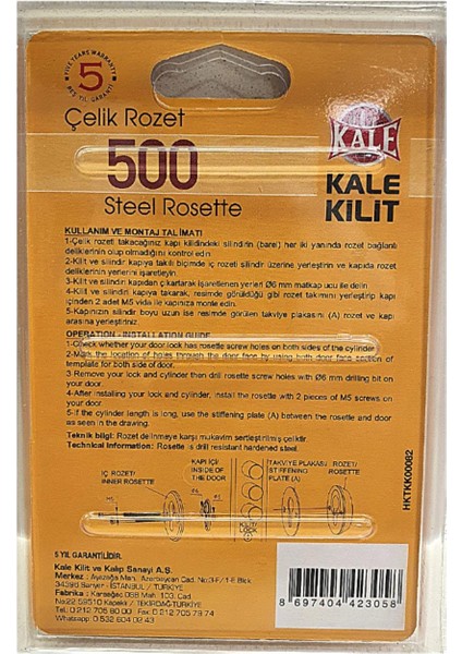 Kale 500 Çelik Kapı Kilidi Silindir Rozeti-Blisterli-Sarı fiyatları