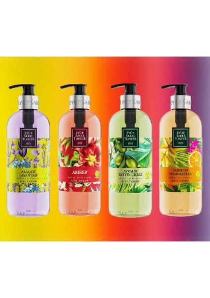 Alaçatı Lavantası+Amber+Ayvalık Zeytin Çiçeği+Bodrum Mandalinası 500 ml Sıvı Sabun - 4 Adet