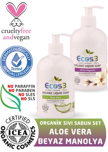 Organik Sıvı Sabun Aloevera + Beyaz Manolya 500 ml x 2