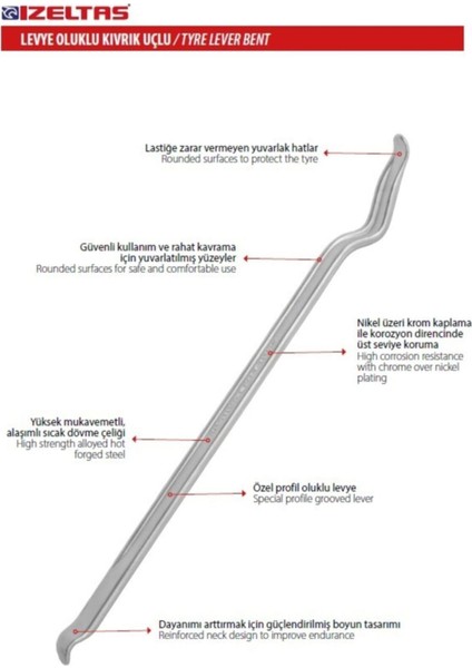 Oluklu Kıvrık Uçlu Levye 600 mm (6360260600) fiyatları