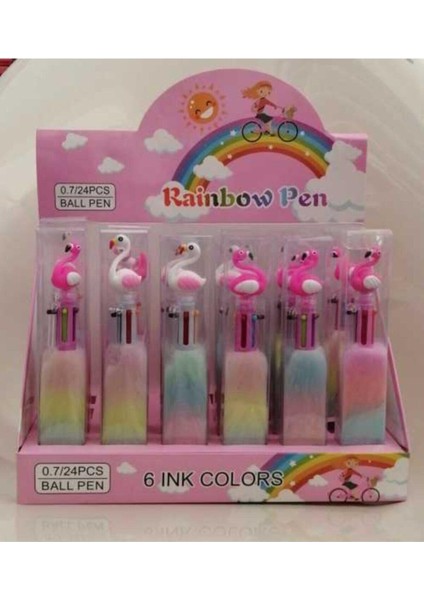Ithal Çesit Çok Renkli Peluş Flamingo Tükenmez Kalem