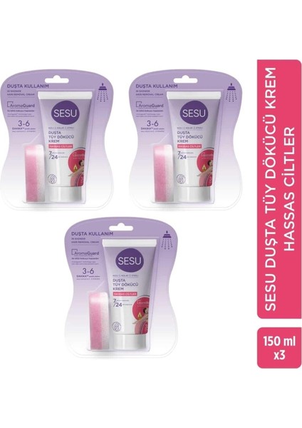 Duşta Tüy Dökücü Krem Hassas Ciltler 150 ml x 3 Adet