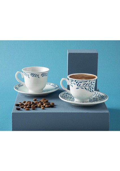 Blatt Porselen 4 Parça 2 Kişilik Kahve Fıncan Takımı 80 ml Lacivert