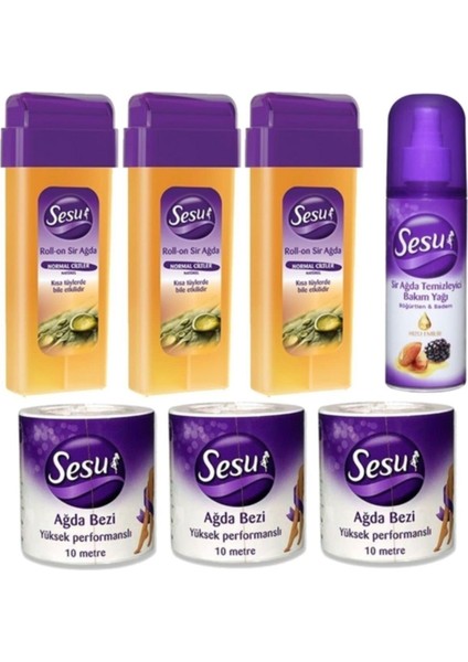 Roll-On Kartuş Ağda Normal Cilt 3X100ML + Ağda Bezi 3X10MT + Sir Temizleyici Bakım Yağı 150ML