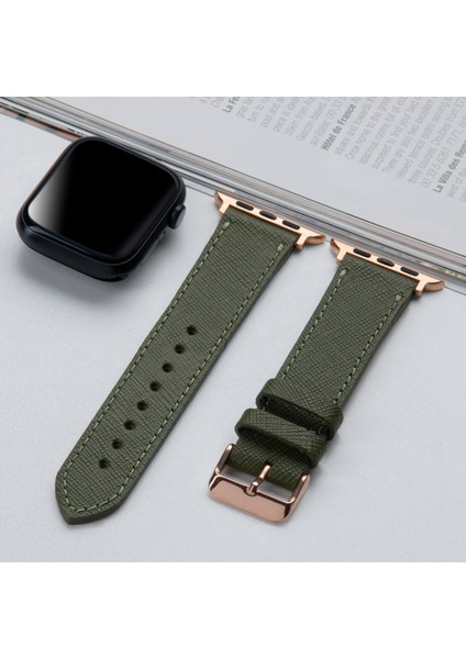 Apple Watch 42MM 44MM 45MM 49MM 3 / 4 / 5 / 6 / se / 7 / 8 / 9 / Ultra / Ultra 2 Deri Kordon Haki Yeşil fırsatları